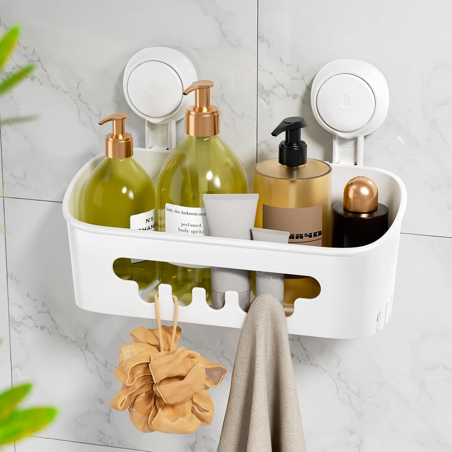 Shower Caddy Suction Cup, Shower Organizer Removable Bathroom Shelf, Storage Suction Powerful Max Hold 22lbs Bathroom Caddy Waterproof Holder, White